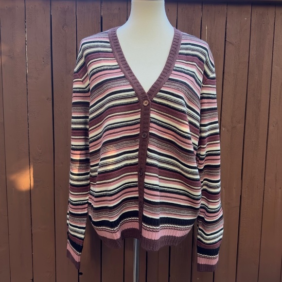 Les Serein | Stitch Fix Fabiolina V Neck Pink Stripe Cardigan NWT Size XL - Picture 1 of 15